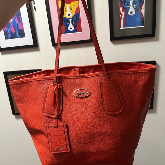 Vintage Authentic Coach Orange Textured Leather Taxi Tote Bag - Picture 1 of 9